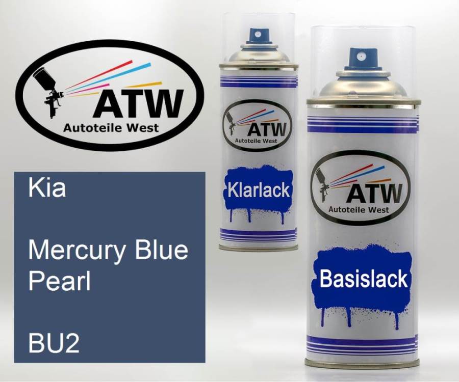 Kia, Mercury Blue Pearl, BU2: 400ml Sprühdose + 400ml Klarlack - Set, von ATW Autoteile West.